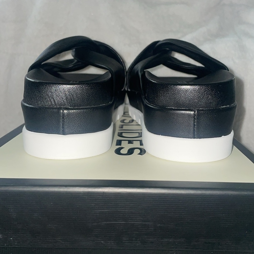 NWT J/SLIDES BRIGHT Black Leather Platform Slide Sandal - Picture 9 of 15
